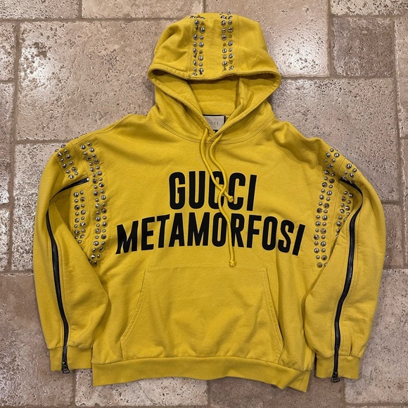 Gucci Metamorfosi Yellow Studded Arm Zip Hoodie